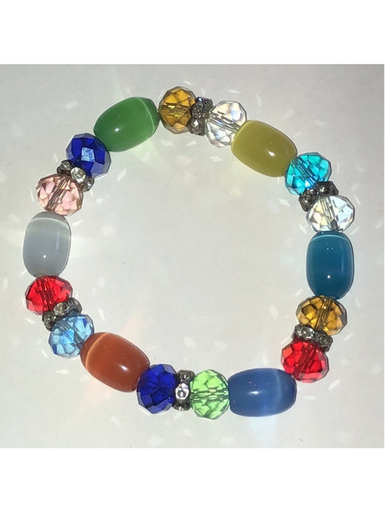 Unbranded Jewelry - Colorful Moon Glow and Multicolor Glass Beaded Boho Stretch Bracelet